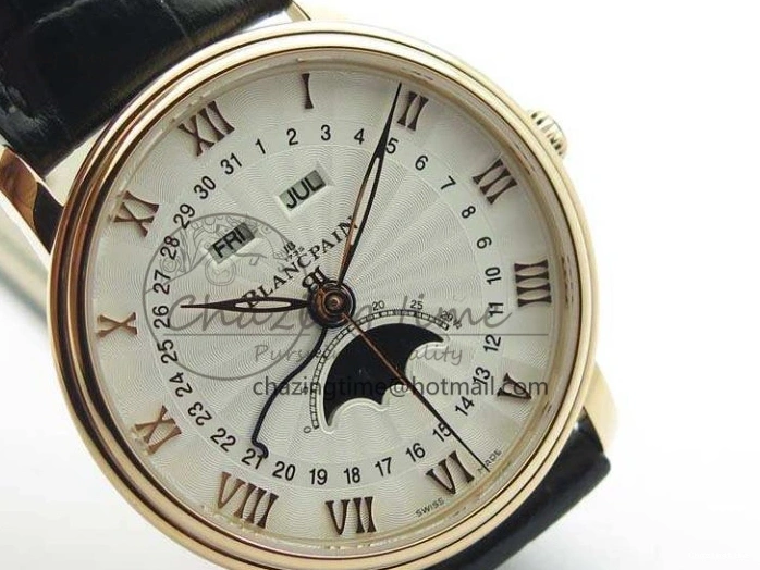 1228 Villeret 6654 RG Complicated Function OMF 1:1 Best Edition White Texture Dial On Leather Strap A Bright 8105